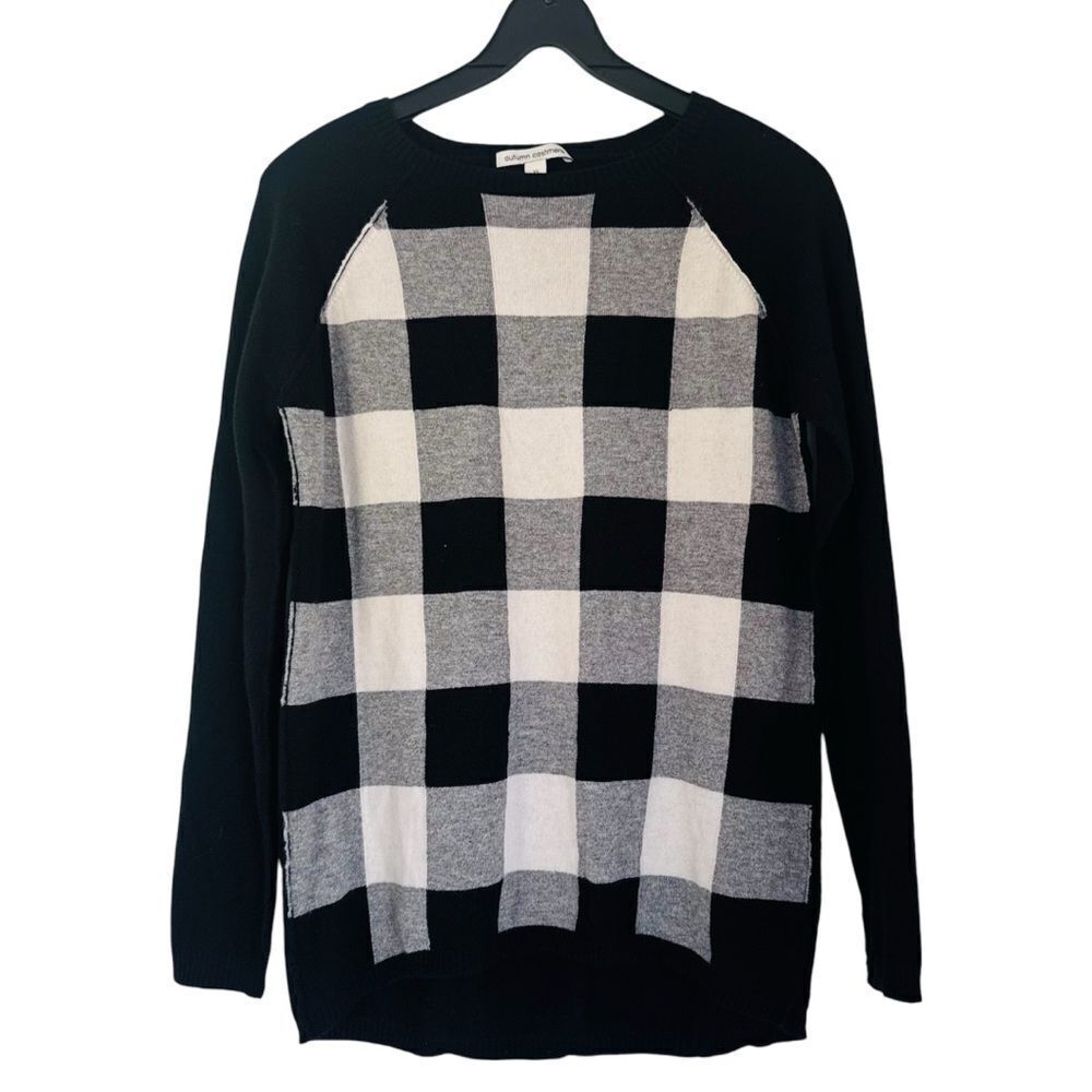 Autumn Cashmere Black/White Crew Neck Buffalo Check Sweater Size XS